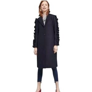 Anthropologie The Fifth Label Navy Ruffle Sleeve Trench Coat